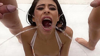 Mells Blanco Hardcore gangbang FIRST Triple vaginal & pee, anal