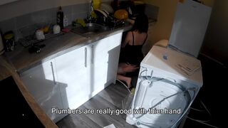 Horny Ex-Wife Seduces Plumber in the Kitchen while Man at Work