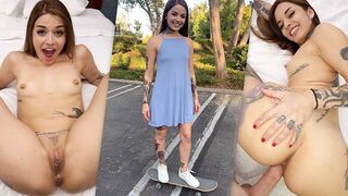Tattooed Skater Bitch Vanessa Vega in Skateboarding and Squirting in Public