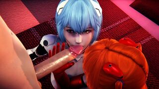 ASUKA AND REI FUCK WITH a CHARMING HUBBY | 3D CARTOON EVANGELION