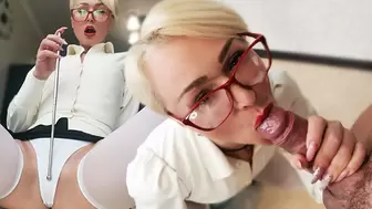 Horny Teacher Swallowing Monstrous Schlong and Booty Fucking until Spunk on Glasses