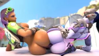3D Asian Cartoon Set Of: Widowmaker Sombra Lezbian Sharing Prick Overwatch Mix Of