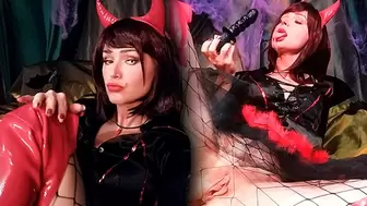 Demon Bitch Plays With Different Toys and Rides Her Bum on Halloween